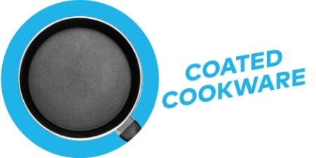 Image of a coated frying pan labeled coated cookware
