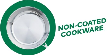 Image of a non-coated frying pan labeled non-coated cookware
