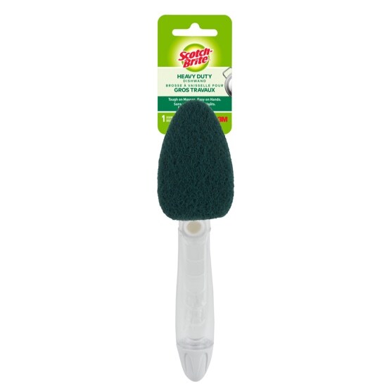 A Scotch-Brite® Heavy Duty Dishwand with its packaging attached.
